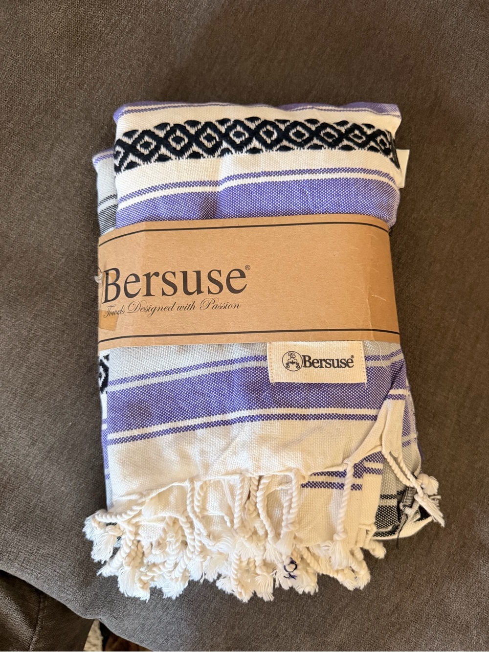 Purple and White Striped Cotton Throw Towel